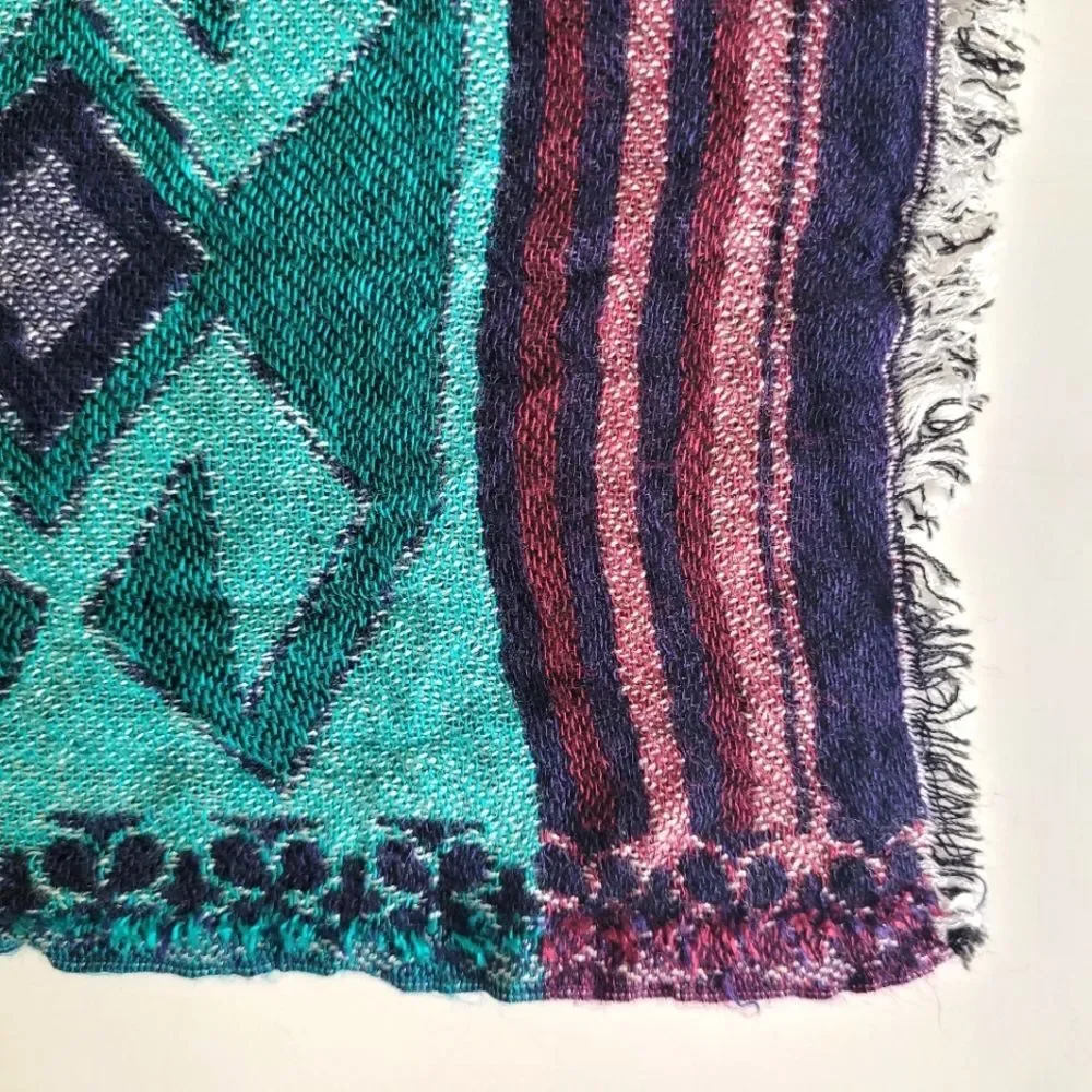 Blanket Scarf w Fringe Large Boho Western Colorful Aztec Pattern